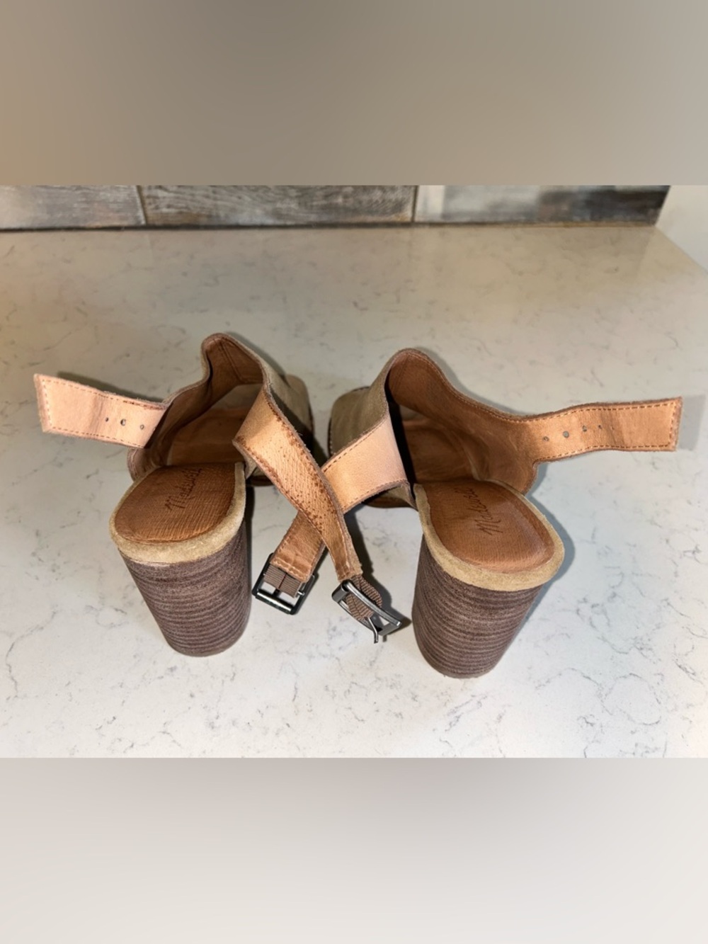 Madewell The Cary Sueded Peep Toe Heeled Sandal Mule Ankle Bootie in Faded Birch - Picture 15 of 16